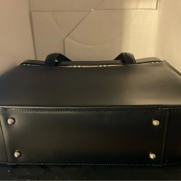 Authentic Vintage Burberry Black Leather Tote Bag – Nova Check Trim & Lining - Picture 7 of 11